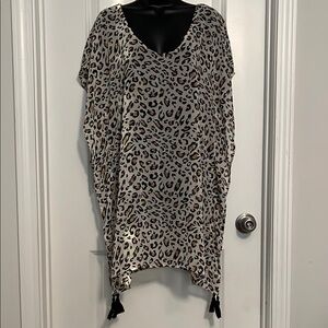 Leopard Print Swim Coverup with Tassels